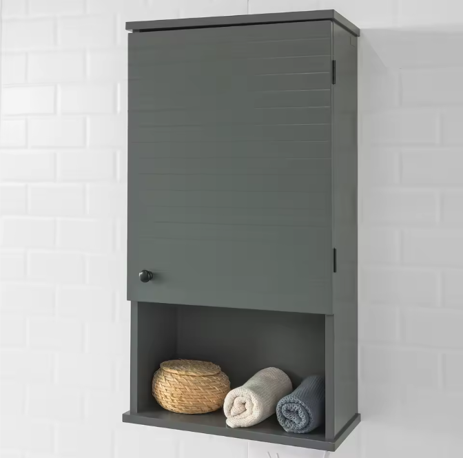 Hangende Kast met Deur en Open Vak – Compacte Wandkast voor Badkamer, Keuken of Hal