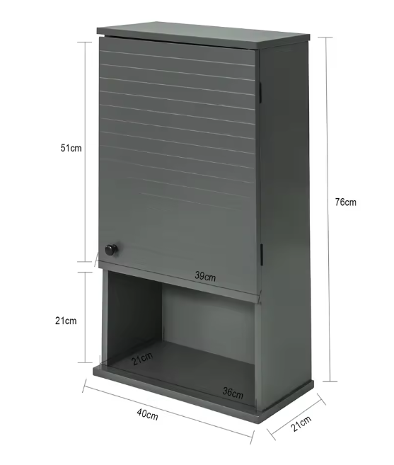 Hangende Kast met Deur en Open Vak – Compacte Wandkast voor Badkamer, Keuken of Hal