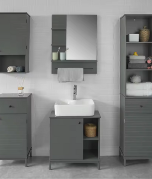 Hangende Kast met Deur en Open Vak – Compacte Wandkast voor Badkamer, Keuken of Hal