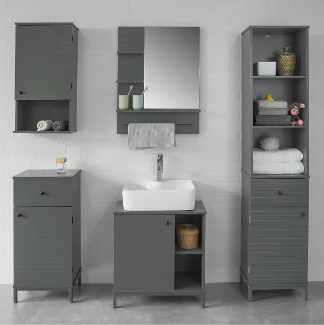 Hangende Kast met Deur en Open Vak – Compacte Wandkast voor Badkamer, Keuken of Hal