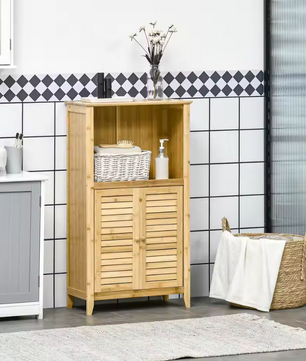 Bamboe Badkamerkast met 2 Deuren en Open Vak – Compacte Opbergkast