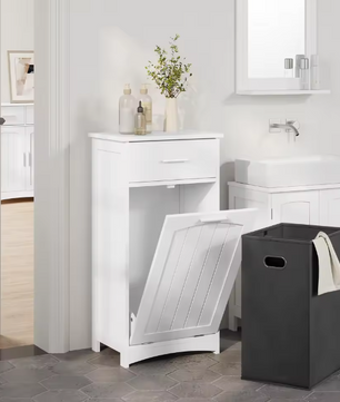 Badkamerkast met Uitklapbare Wasmand en Lade – Smalle Opbergkast