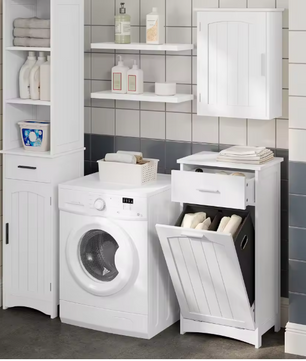 Badkamerkast met Uitklapbare Wasmand en Lade – Smalle Opbergkast