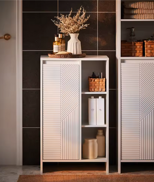 Smalle Badkamerkast met Kantelbare Wasmand en Verstelbare Plank