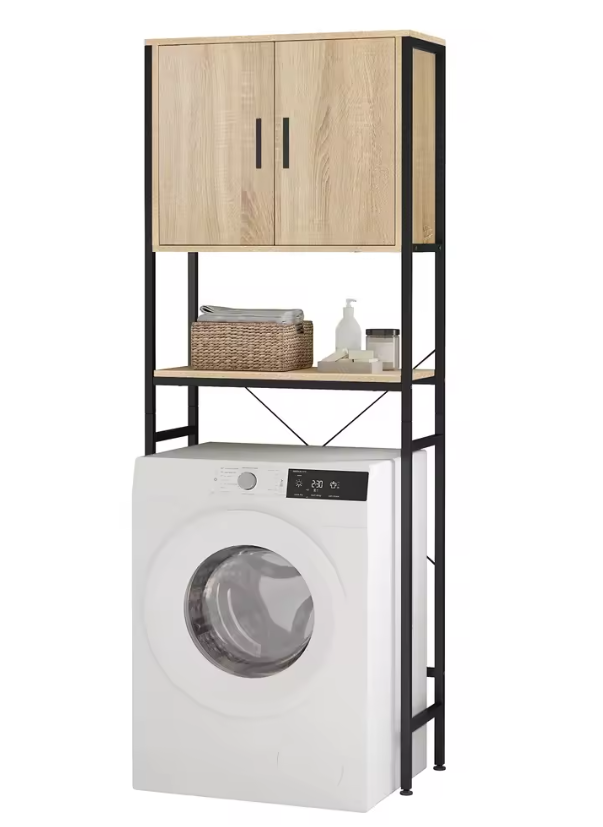 Wasmachinekast met Verstelbare Plank – Smalle Opbergkast voor Badkamer of Toilet