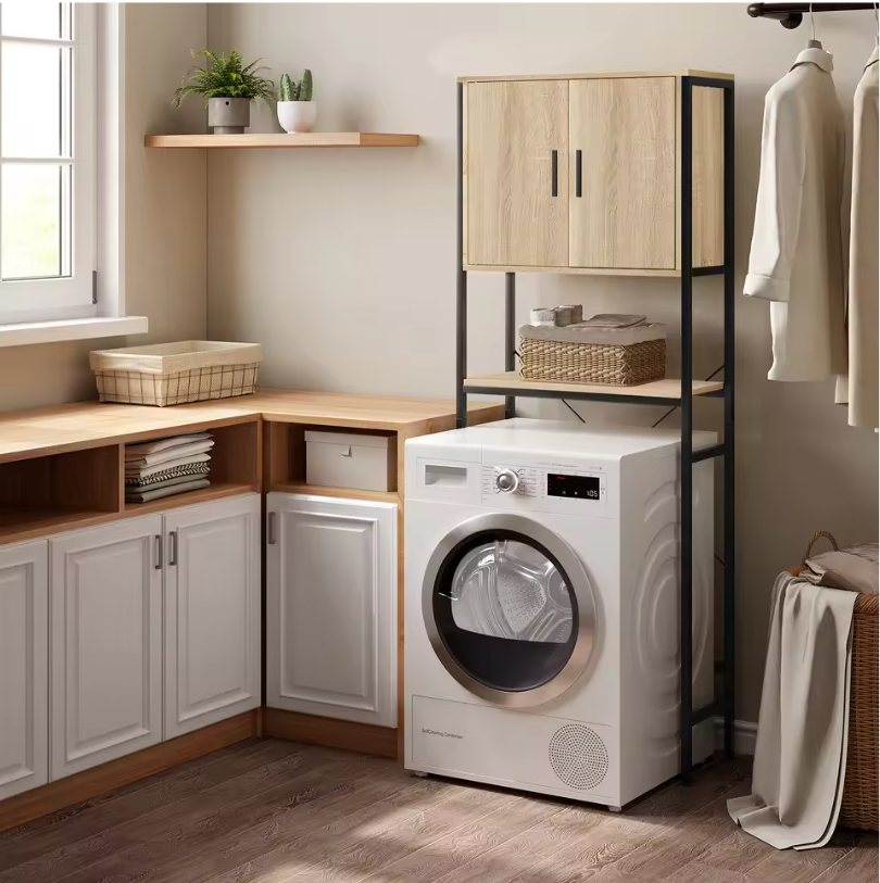 Wasmachinekast met Verstelbare Plank – Smalle Opbergkast voor Badkamer of Toilet