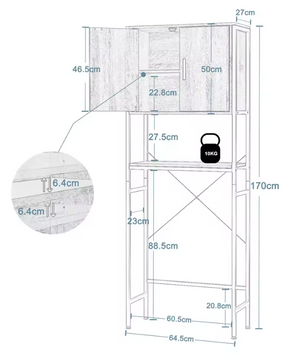 Wasmachinekast met Verstelbare Plank – Smalle Opbergkast voor Badkamer of Toilet