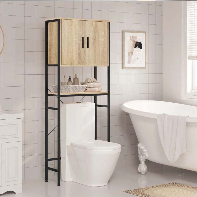 Wasmachinekast met Verstelbare Plank – Smalle Opbergkast voor Badkamer of Toilet