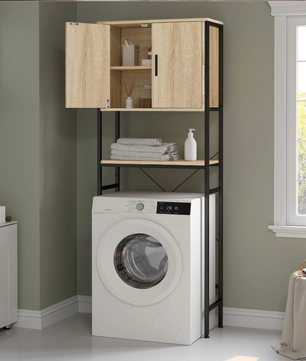 Wasmachinekast met Verstelbare Plank – Smalle Opbergkast voor Badkamer of Toilet