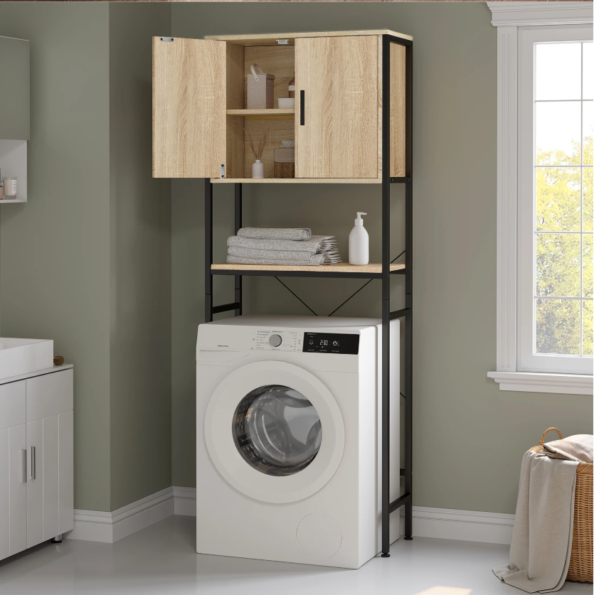 Wasmachinekast met Verstelbare Plank – Smalle Opbergkast voor Badkamer of Toilet