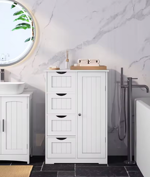 Badkamerkast met 4 Lades en Kast – Vrijstaand Opbergmeubel