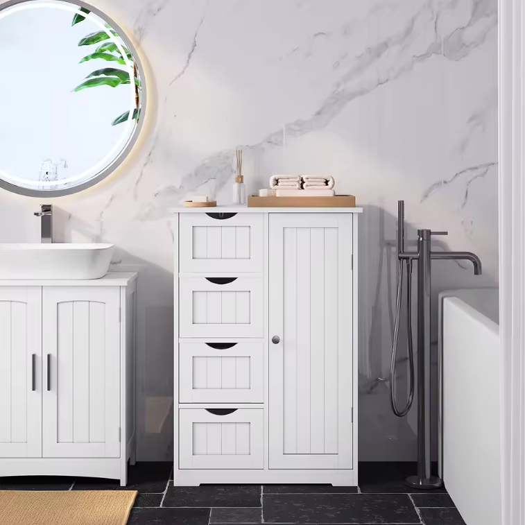 Badkamerkast met 4 Lades en Kast – Vrijstaand Opbergmeubel