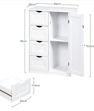 Badkamerkast met 4 Lades en Kast – Vrijstaand Opbergmeubel
