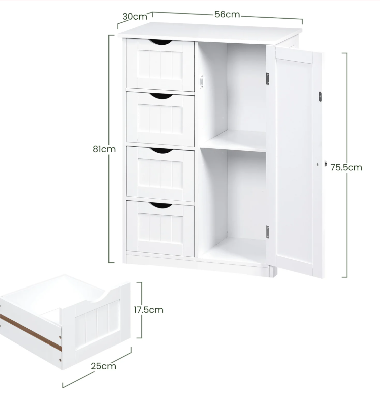 Badkamerkast met 4 Lades en Kast – Vrijstaand Opbergmeubel