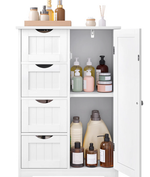 Badkamerkast met 4 Lades en Kast – Vrijstaand Opbergmeubel