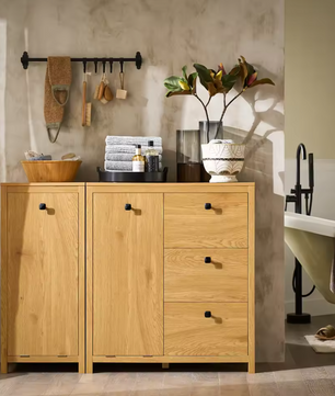 Badkamerkast met Uitklapbare Wasmand en 3 Lades – Opbergmeubel