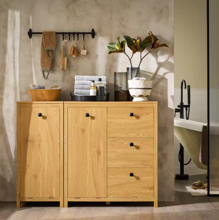 Badkamerkast met Uitklapbare Wasmand en 3 Lades – Opbergmeubel