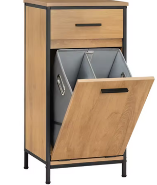 Smalle Badkamerkast met 2 Lades en Uitklapbare Waszak – Toilet Opbergkast