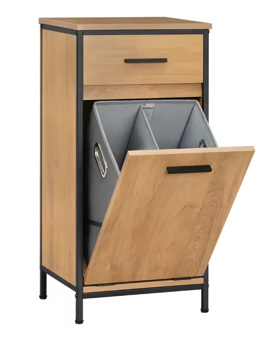 Smalle Badkamerkast met 2 Lades en Uitklapbare Waszak – Toilet Opbergkast