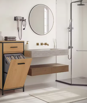 Smalle Badkamerkast met 2 Lades en Uitklapbare Waszak – Toilet Opbergkast