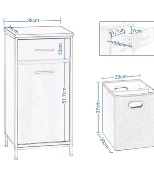 Smalle Badkamerkast met 2 Lades en Uitklapbare Waszak – Toilet Opbergkast