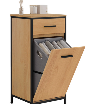 Smalle Badkamerkast met 2 Lades en Uitklapbare Waszak – Toilet Opbergkast