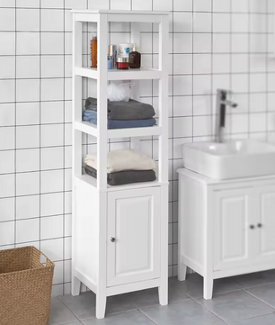Hoge Badkamerkast met Deur en 3 Open Vakken – Smalle Opbergkast