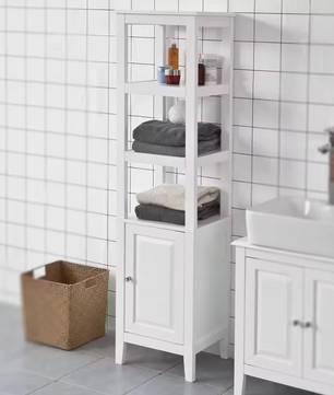Hoge Badkamerkast met Deur en 3 Open Vakken – Smalle Opbergkast