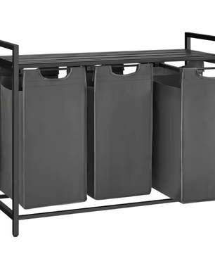 Wasmand met 3 Compartimenten en Opbergplank – Wasgoed Sorteerder met Frame