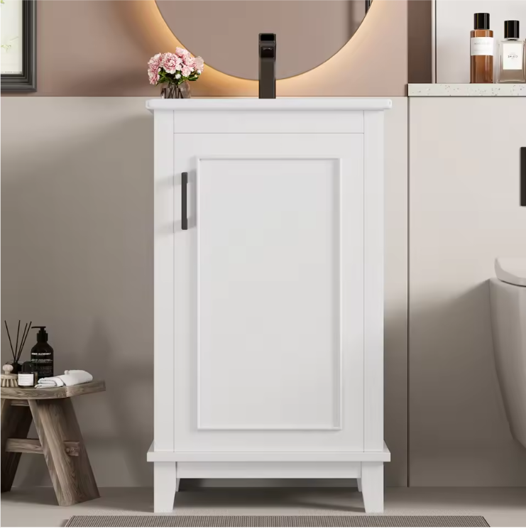 Vrijstaande Badkamerkast met Keramische Wastafel en Verstelbare Plank