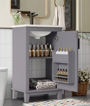 Vrijstaande Badkamerkast met Keramische Wastafel en Verstelbare Plank