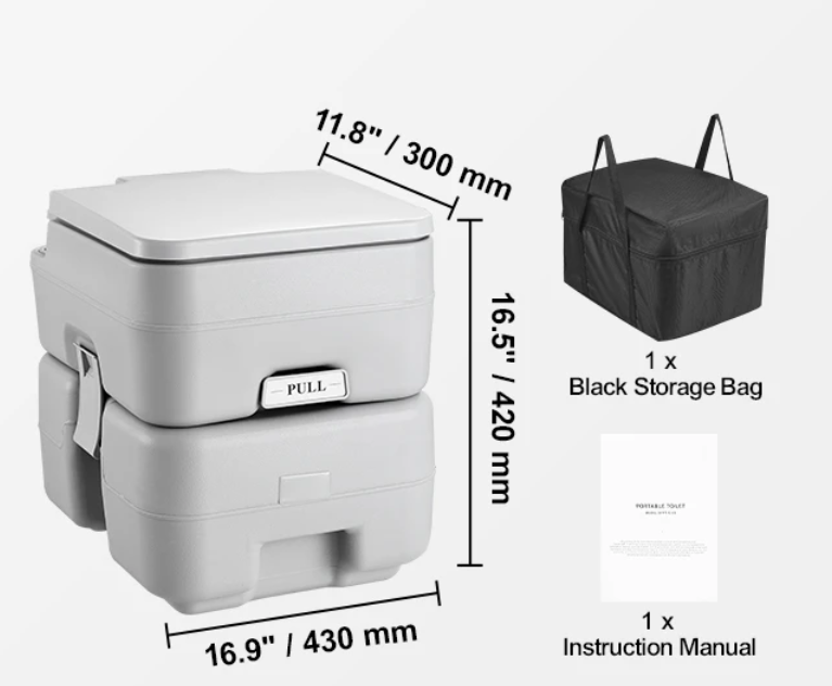 Draagbaar Campingtoilet met Drukspoeling – Lekvrij Reistoilet