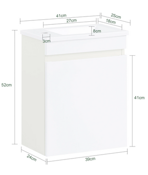 Hangend Badkamermeubel met Wastafel en 1-Deurs Opbergkast