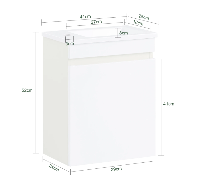 Hangend Badkamermeubel met Wastafel en 1-Deurs Opbergkast