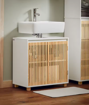 Wastafel Onderkast Badkamer met Bamboe Deuren – 60×60×33 cm