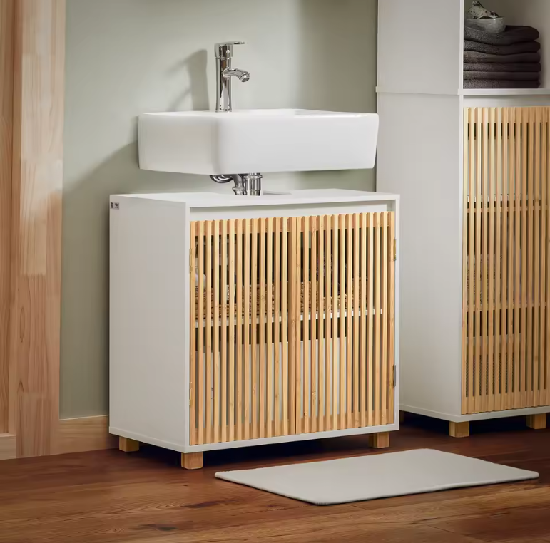 Wastafel Onderkast Badkamer met Bamboe Deuren – 60×60×33 cm