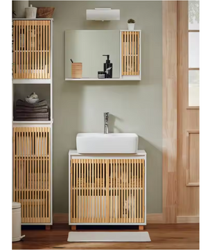 Wastafel Onderkast Badkamer met Bamboe Deuren – 60×60×33 cm