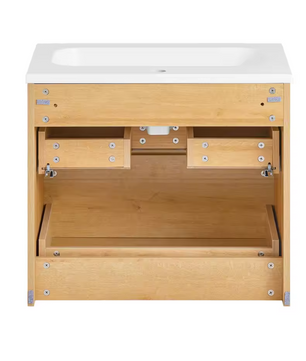 Wastafel Onderkast Badkamer met 2 Lades en Keramische Wastafel – 61×54×46 cm