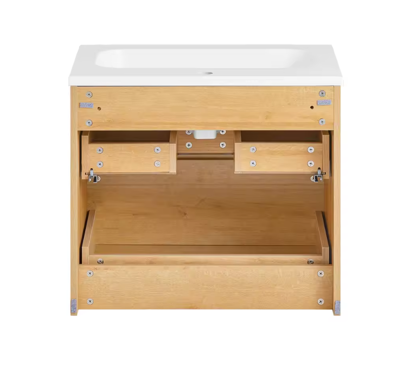 Wastafel Onderkast Badkamer met 2 Lades en Keramische Wastafel – 61×54×46 cm