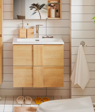 Wastafel Onderkast Badkamer met 2 Lades en Keramische Wastafel – 61×54×46 cm