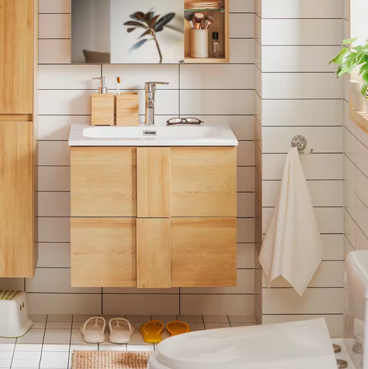 Wastafel Onderkast Badkamer met 2 Lades en Keramische Wastafel – 61×54×46 cm