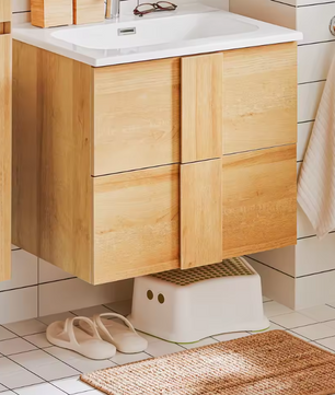 Wastafel Onderkast Badkamer met 2 Lades en Keramische Wastafel – 61×54×46 cm