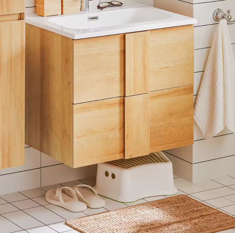 Wastafel Onderkast Badkamer met 2 Lades en Keramische Wastafel – 61×54×46 cm