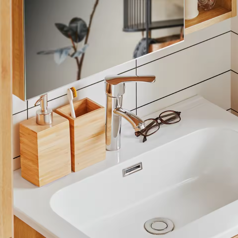 Wastafel Onderkast Badkamer met 2 Lades en Keramische Wastafel – 61×54×46 cm