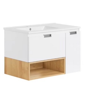 Wastafel Onderkast Badkamer met Lade, Deur en Keramische Wastafel – 80×54×46 cm