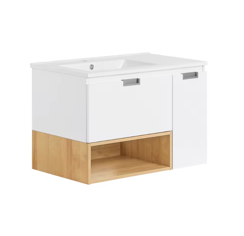 Wastafel Onderkast Badkamer met Lade, Deur en Keramische Wastafel – 80×54×46 cm