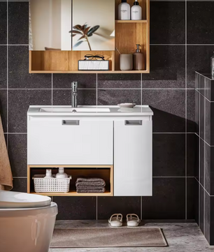 Wastafel Onderkast Badkamer met Lade, Deur en Keramische Wastafel – 80×54×46 cm