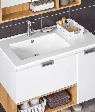 Wastafel Onderkast Badkamer met Lade, Deur en Keramische Wastafel – 80×54×46 cm