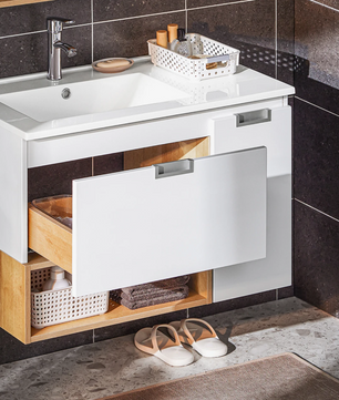 Wastafel Onderkast Badkamer met Lade, Deur en Keramische Wastafel – 80×54×46 cm