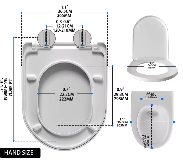 Premium D-vormige toiletbril met softclose, quick release en verstelbare scharnieren